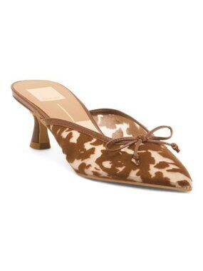 Dolce Vita Brown and White Cowhide Pointed-Toe Kitten Heel Mules